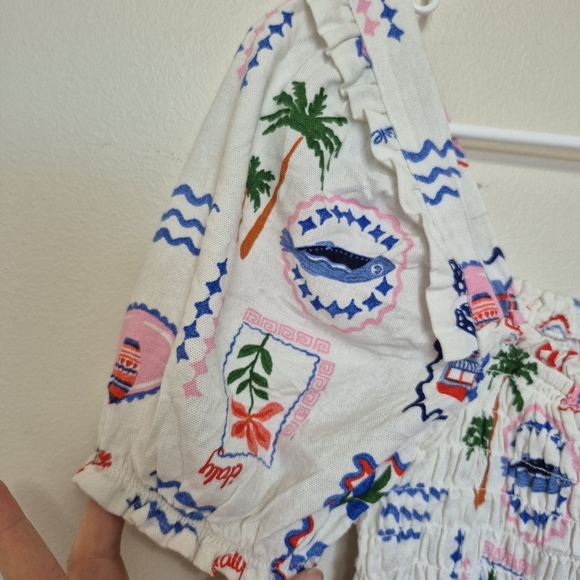 NWT Monteau Los Angeles Women’s White Smocked Puff Sleeve Crop Top – Small - Picture 2 of 5